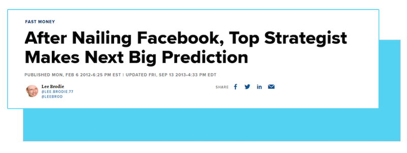 headline: After Nailing Facebook, Top Strategist Makes Next Big Prediction