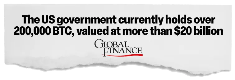 news headline: The US governement currently holds over 200,000 BTC, valued at more than $20 billion