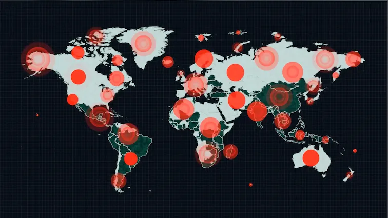 chart: red dots on a map
