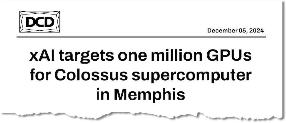 DCD: XAl targets one million GPUs for Colossus supercomputer in Memphis