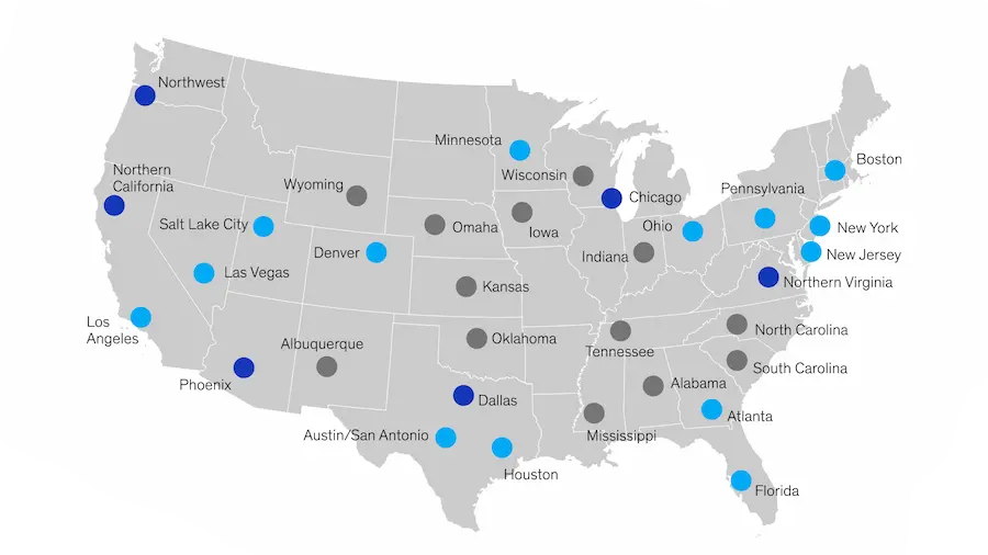 ai data center map, contiguous united states