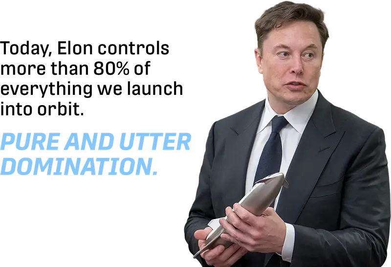 Today, Elon controls more than 80% of everything we launch into orbit.