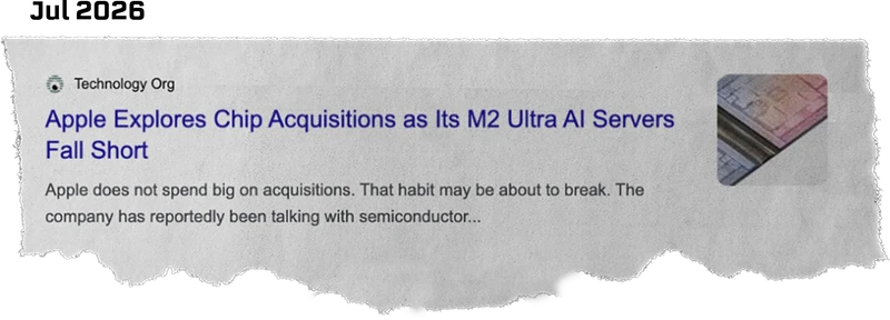 Apple Explores Chip Acquisitions as Its M2 Ultra Al Servers Fall Short