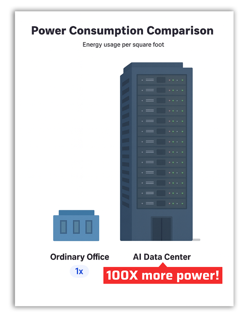 data centers use 100 times more power than regular office buildings