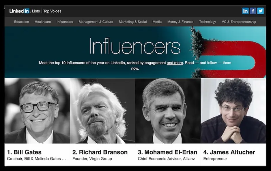 James Altucher shown among LinkedIn top 4 influencers