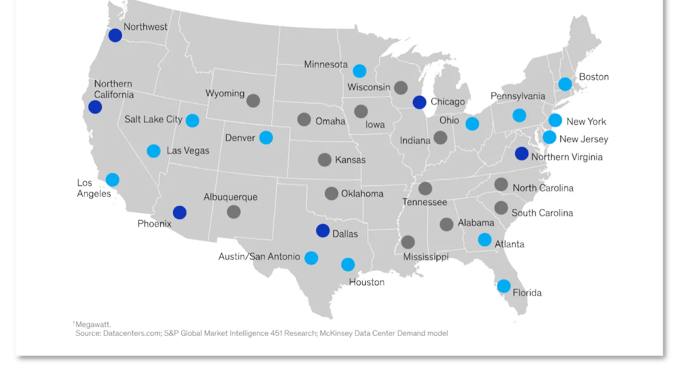 map of AI data centers