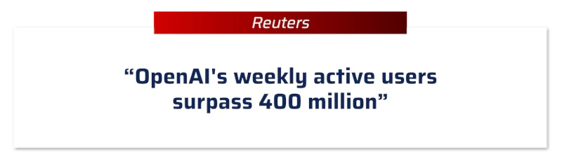 Reuters: “OpenAI’s weekly active users surpass 400 million”