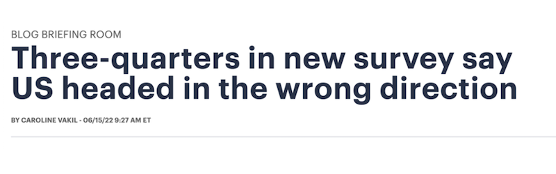 Three-quarters in new survey say US headed in the wrong direction
