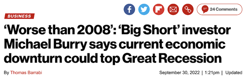 Worse than 2008: Big Shirt investor Michael Burry says current economic downturn could top Great Recession