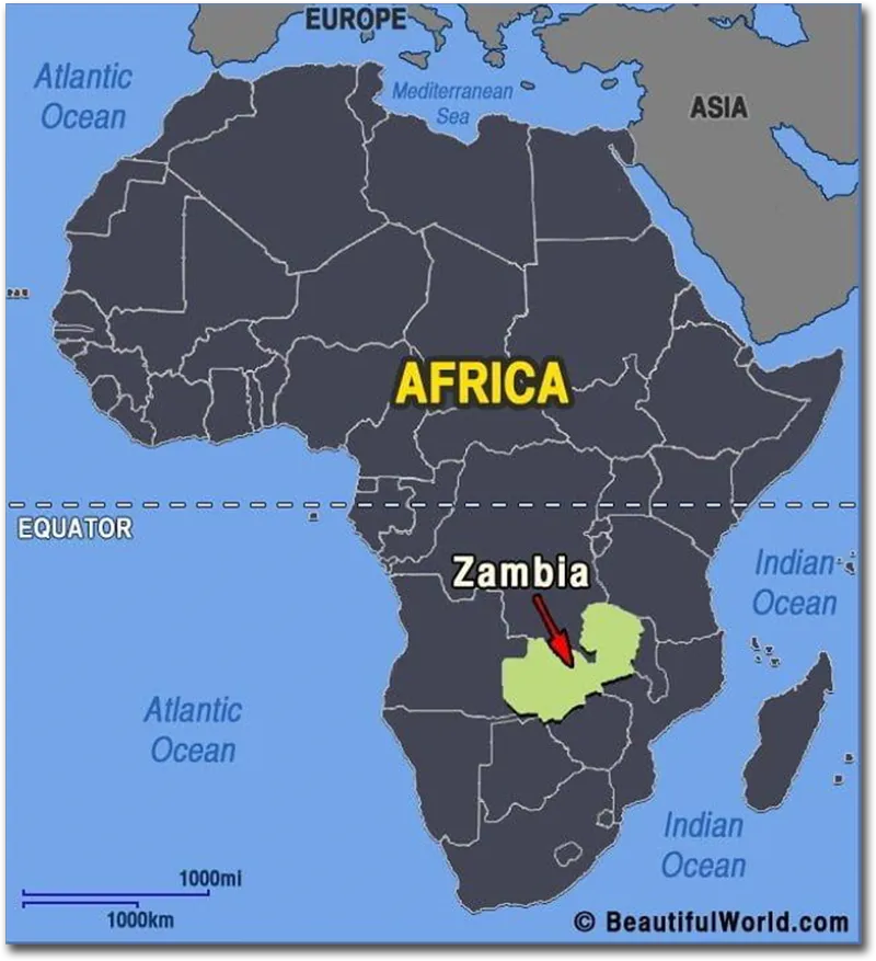Africa Map highlighting Zambia