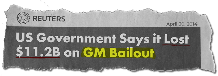 Reuters, 4/30/2014: US government says it lost $11.2 billion on GM bailout