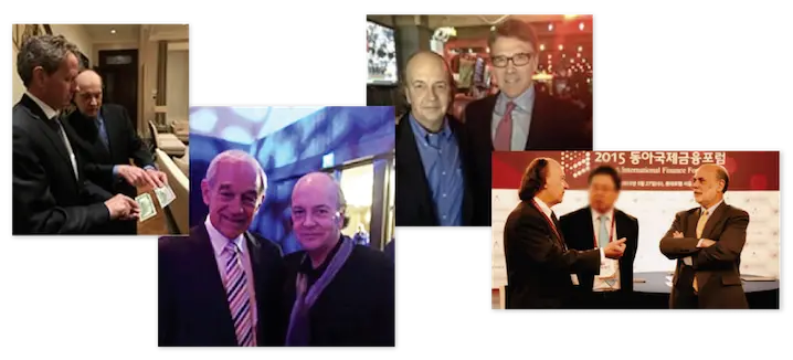 Jim Rickards with Ben Bernanke, Rick Perry, and others