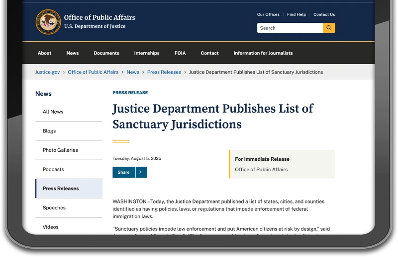 Press Release: “Justice Department Publishes List of Sanctuary Jurisdictions”