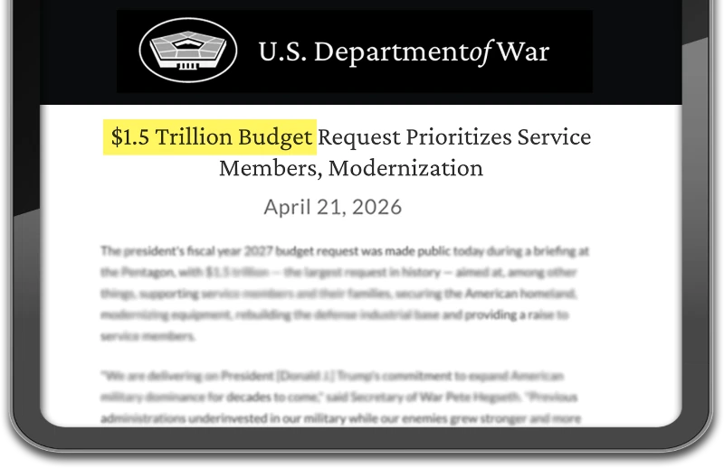U.S Department of War: “$1.5 Trillion Budget Request Prioritizes Service Members, Modernization”