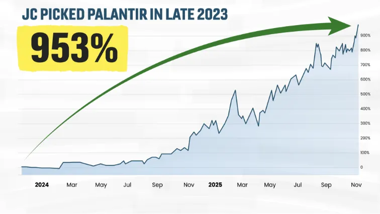 JC picked Palantir in late 2023, up 953%