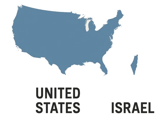 Map comparing United States and Israel