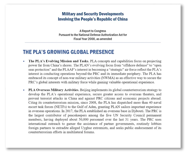 DOD Report: “Military and Security Developments Involving the People’s Republic of China”