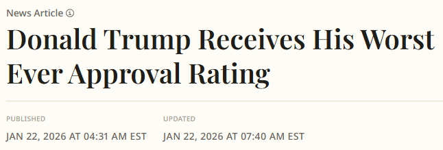 Headline: Donald Trump Receives His Worst Ever Approval Rating